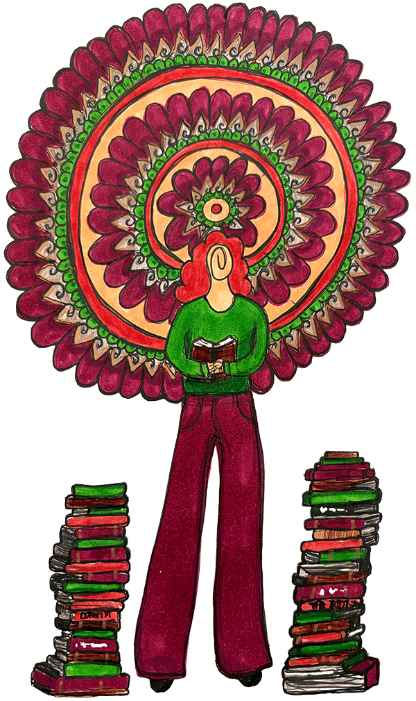 Book piles - drawing by Sara Smeaton