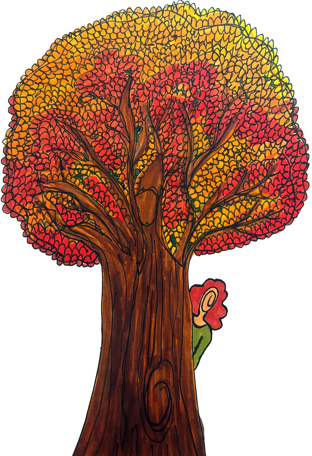 Peeking behind tree - drawing by Sara Smeaton Peeking behind tree - drawing by Sara Smeaton